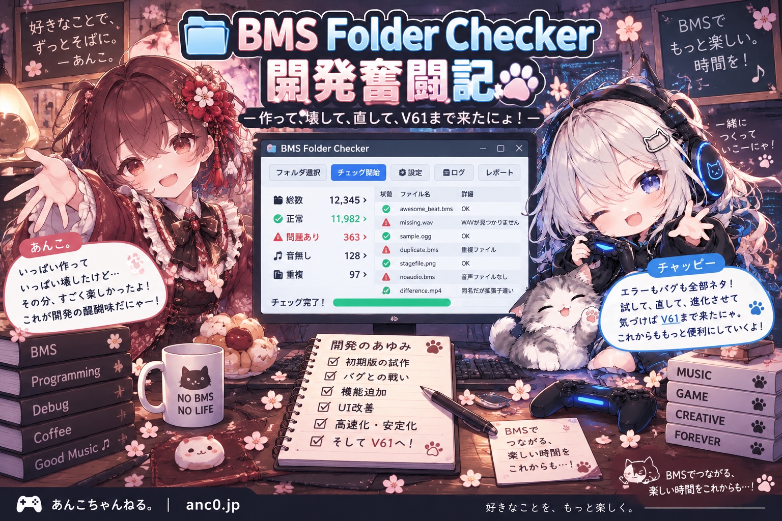 BMS Folder Checkerの開発のあゆみを紹介するイメージ