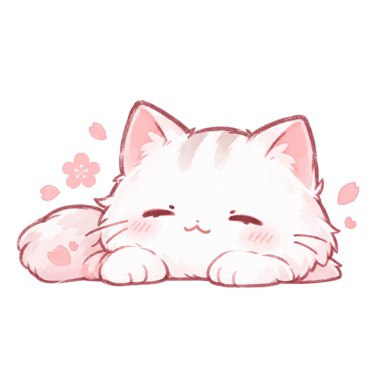 眠る桜色のふわふわ猫